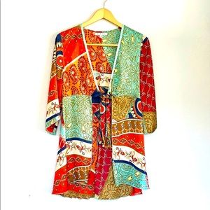 CABI Colorful BoHo Tie Front Tunic Blouse Small